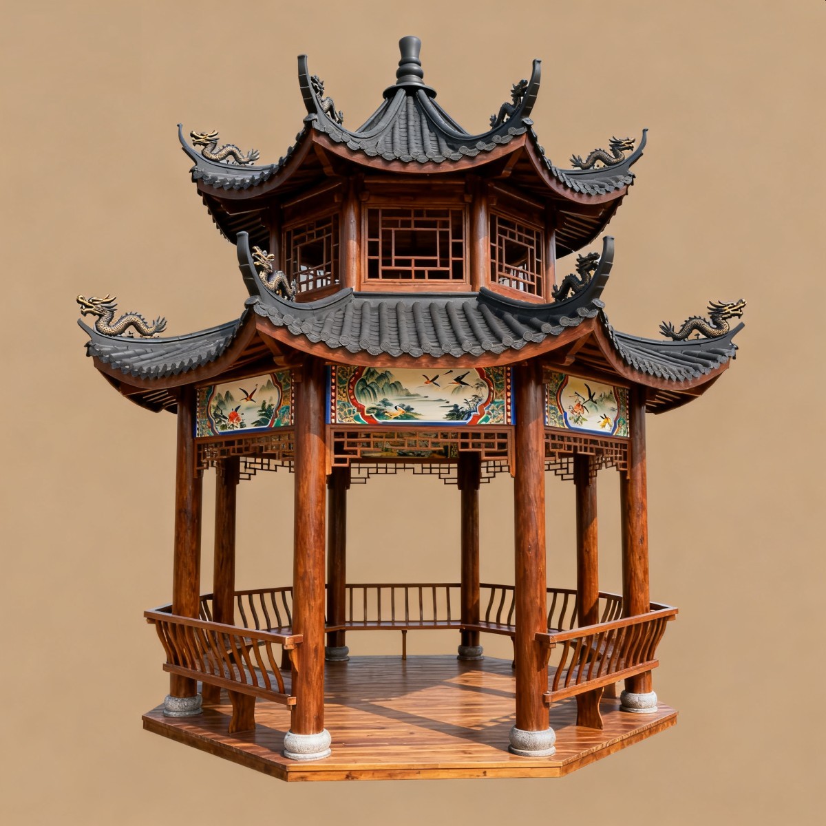 吉林仿古风格防腐木凉亭,实木凉亭,木亭